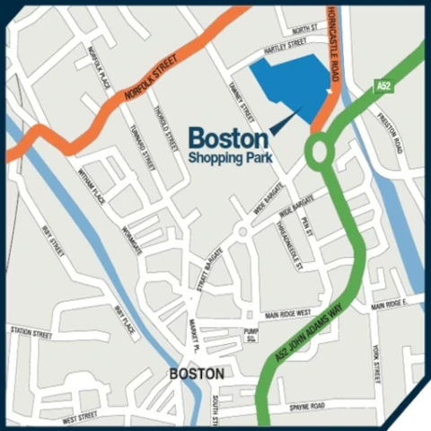 Map showing Boston Shopping Park's Location